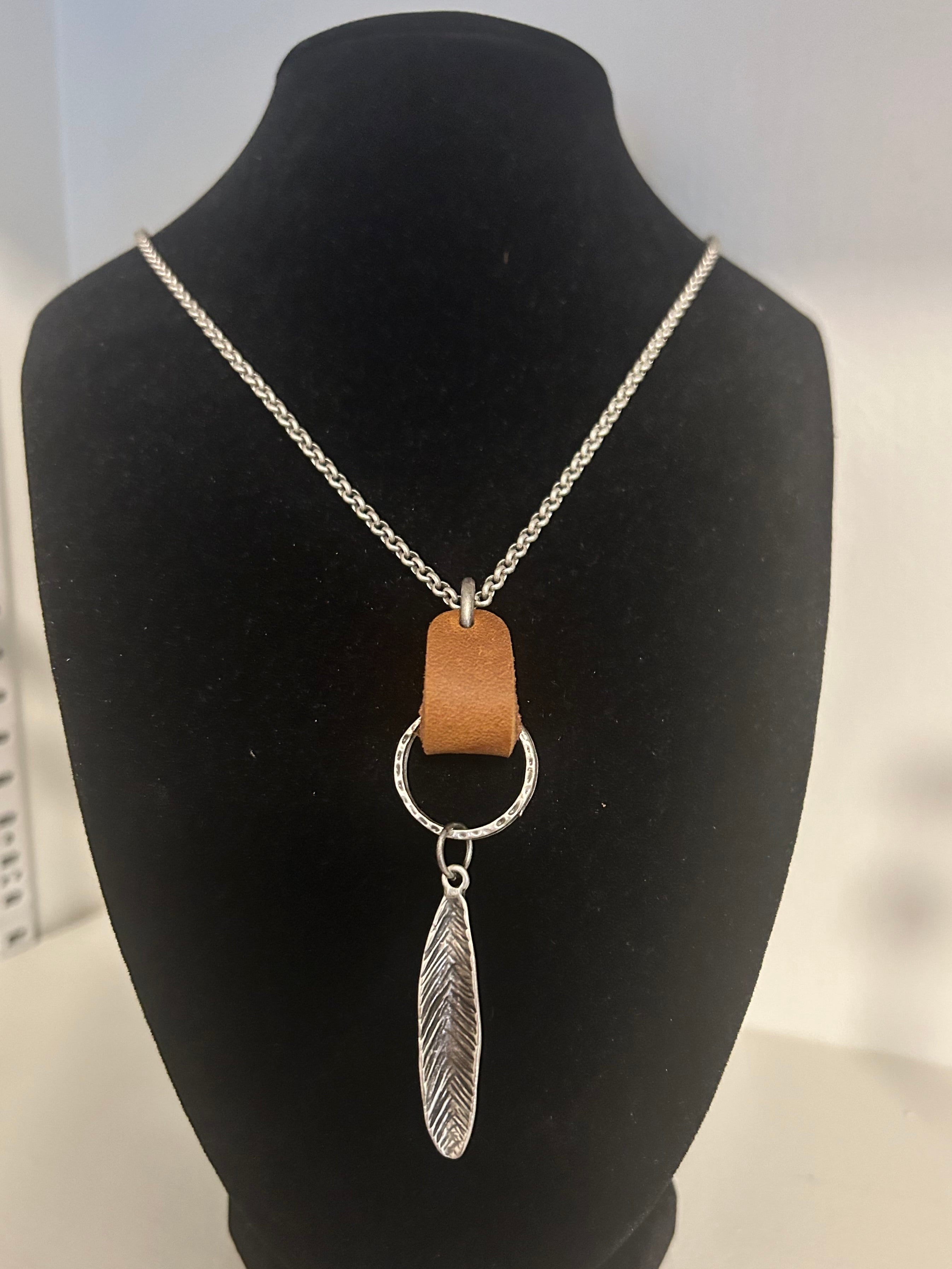 Brown Leather Feather Necklace