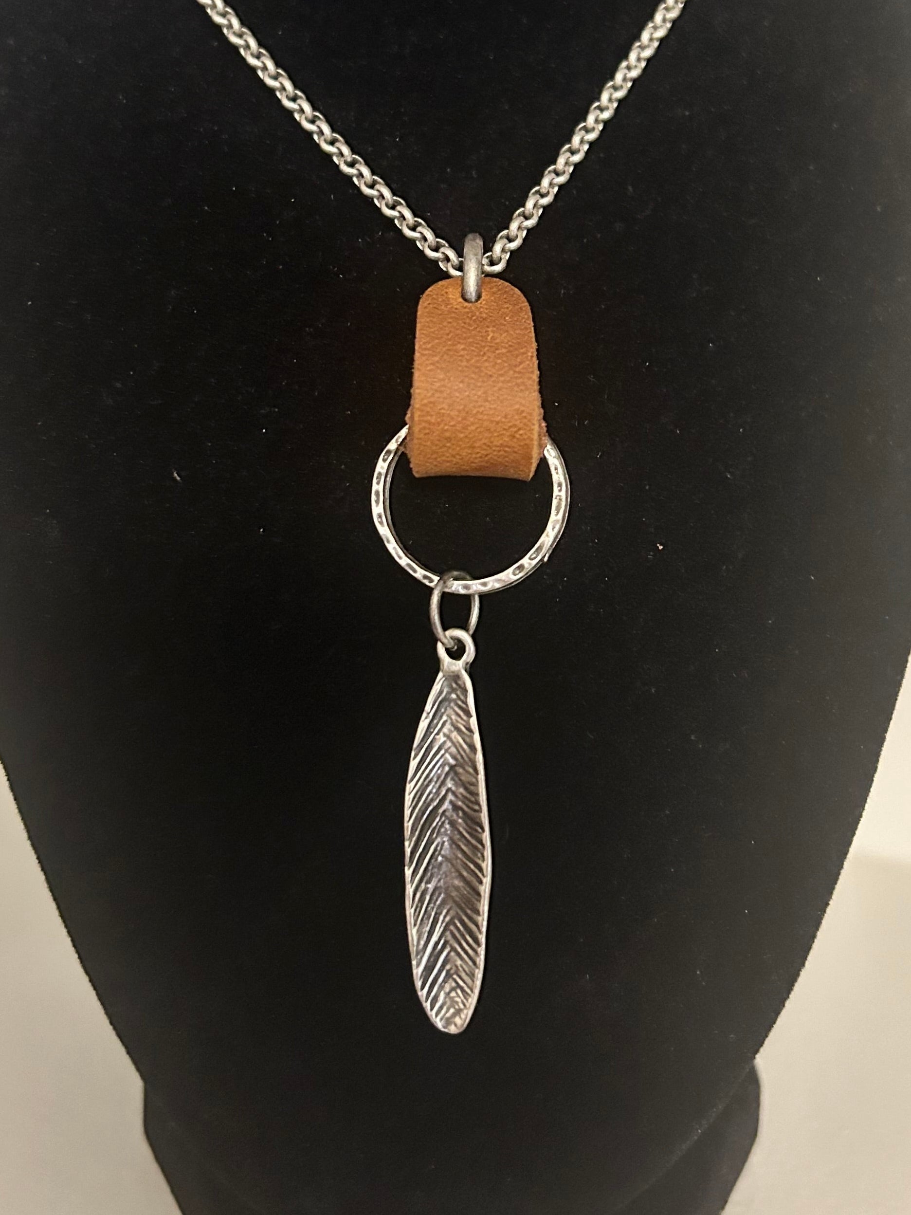 Brown Leather Feather Necklace