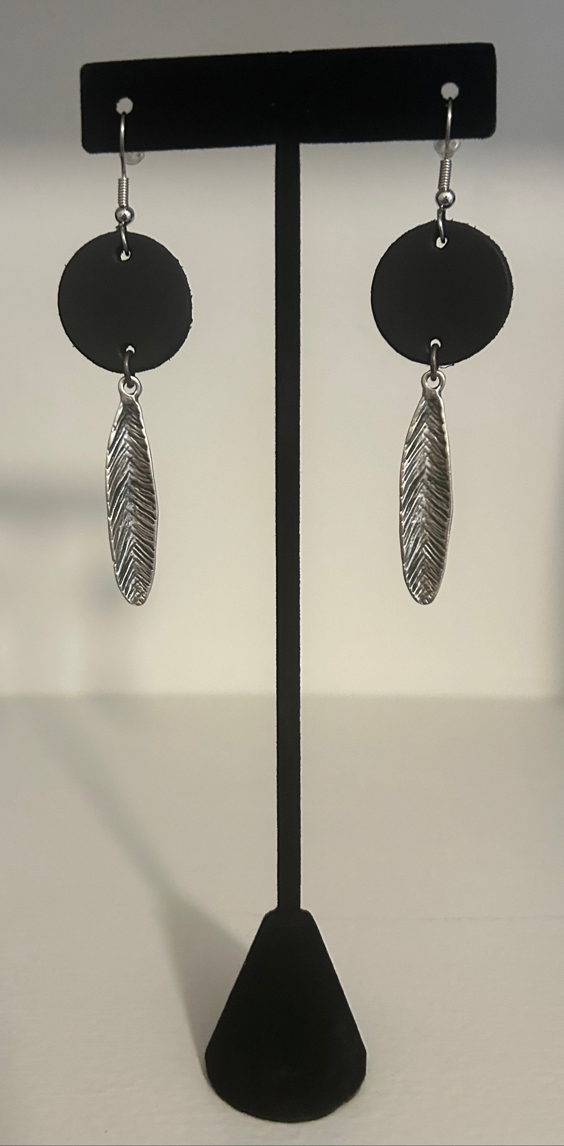 Black Leather Feather Earrings
