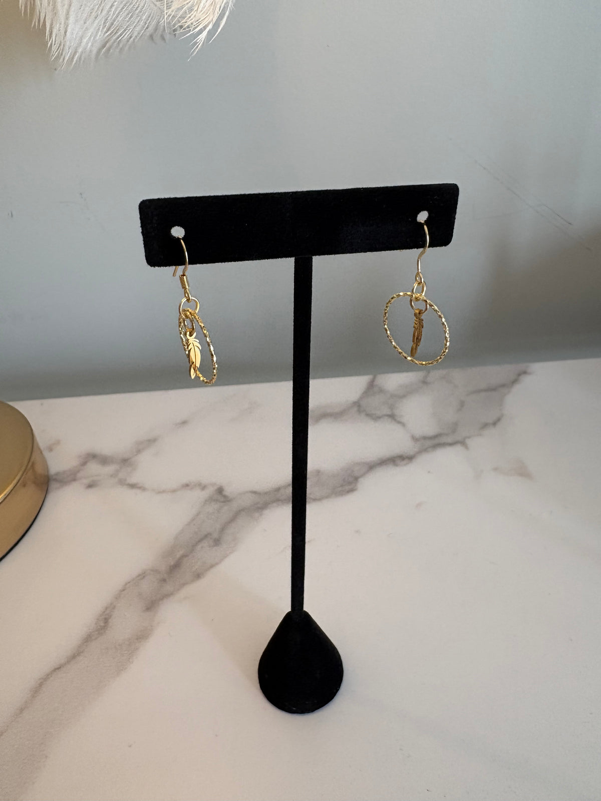 Gold Feather Hoop Earrings