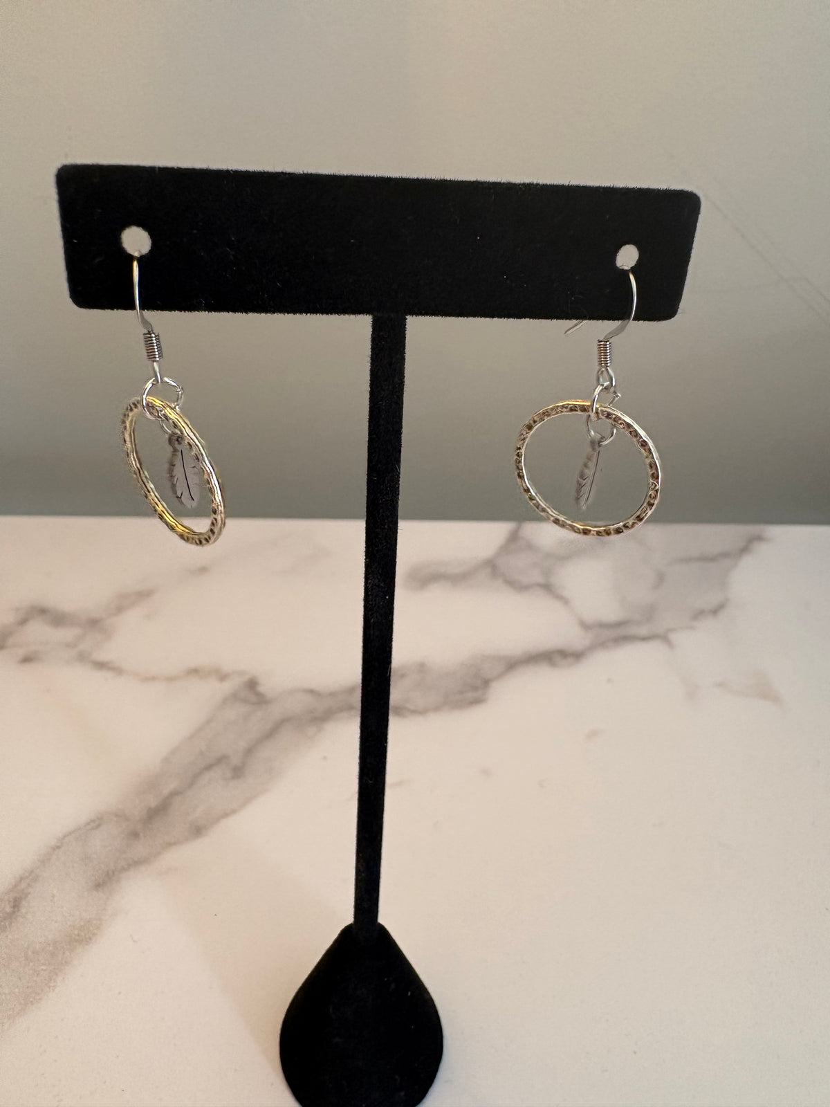 Silver Feather Hoop Earrings