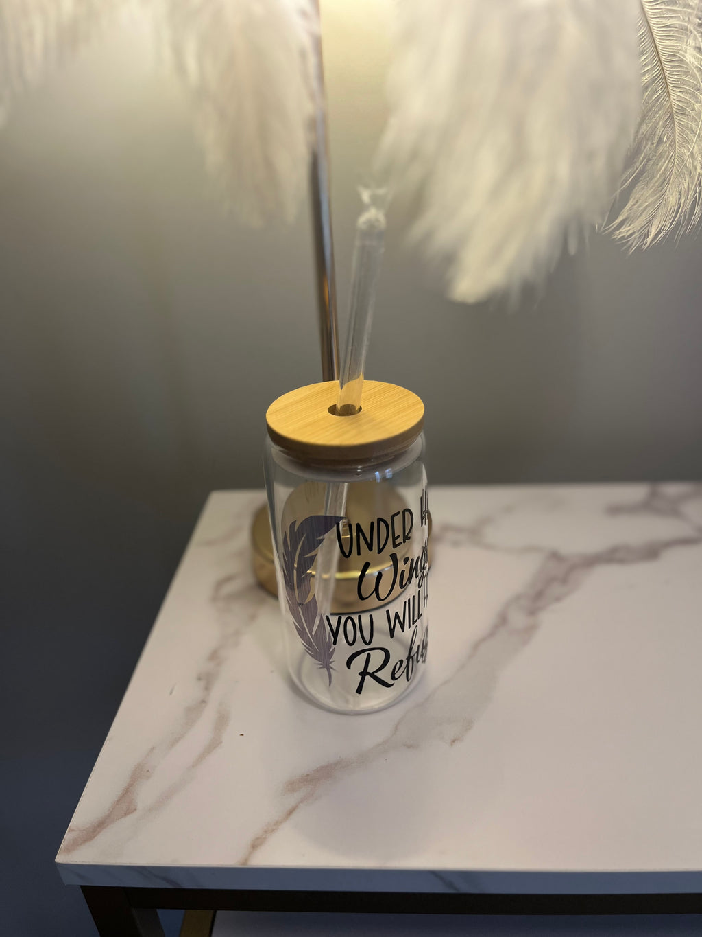 Drinking Glass with Bamboo Lid and Glass Straw