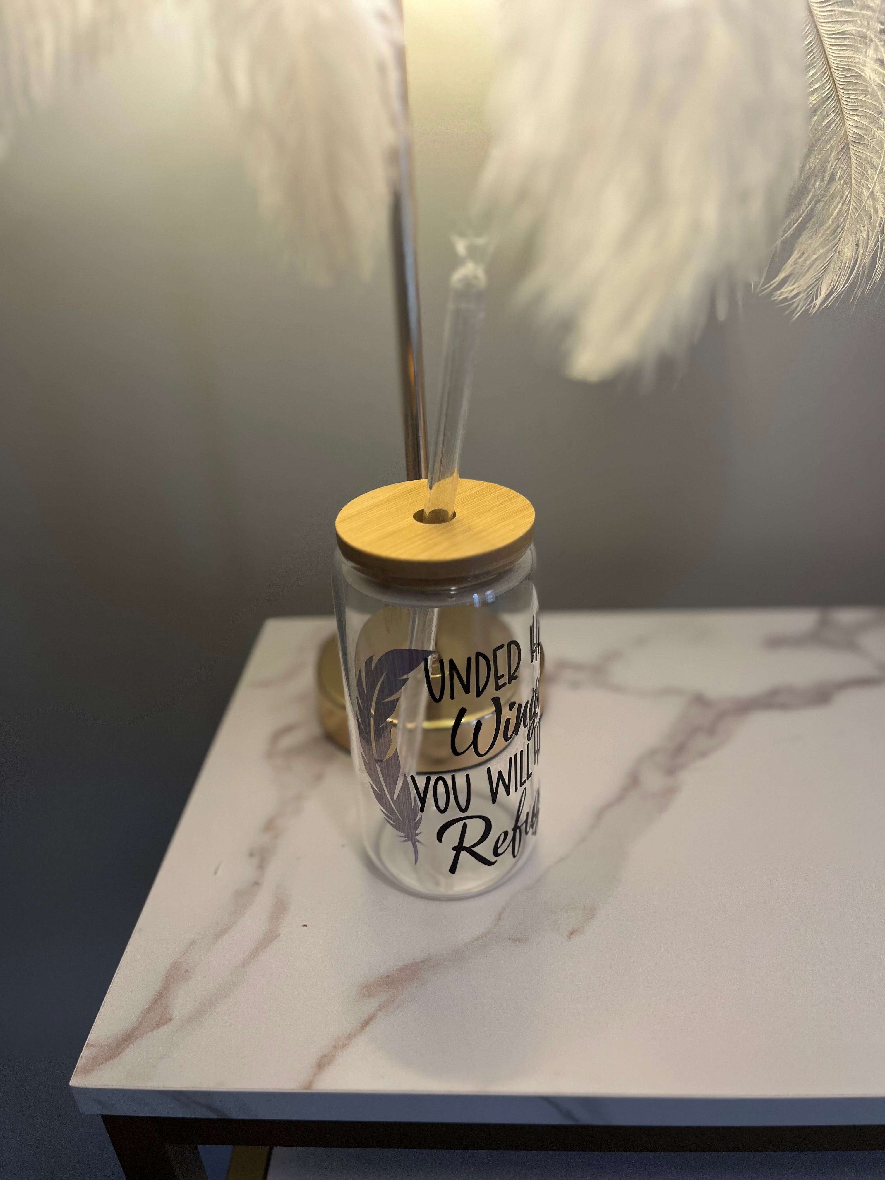 Drinking Glass with Bamboo Lid and Glass Straw