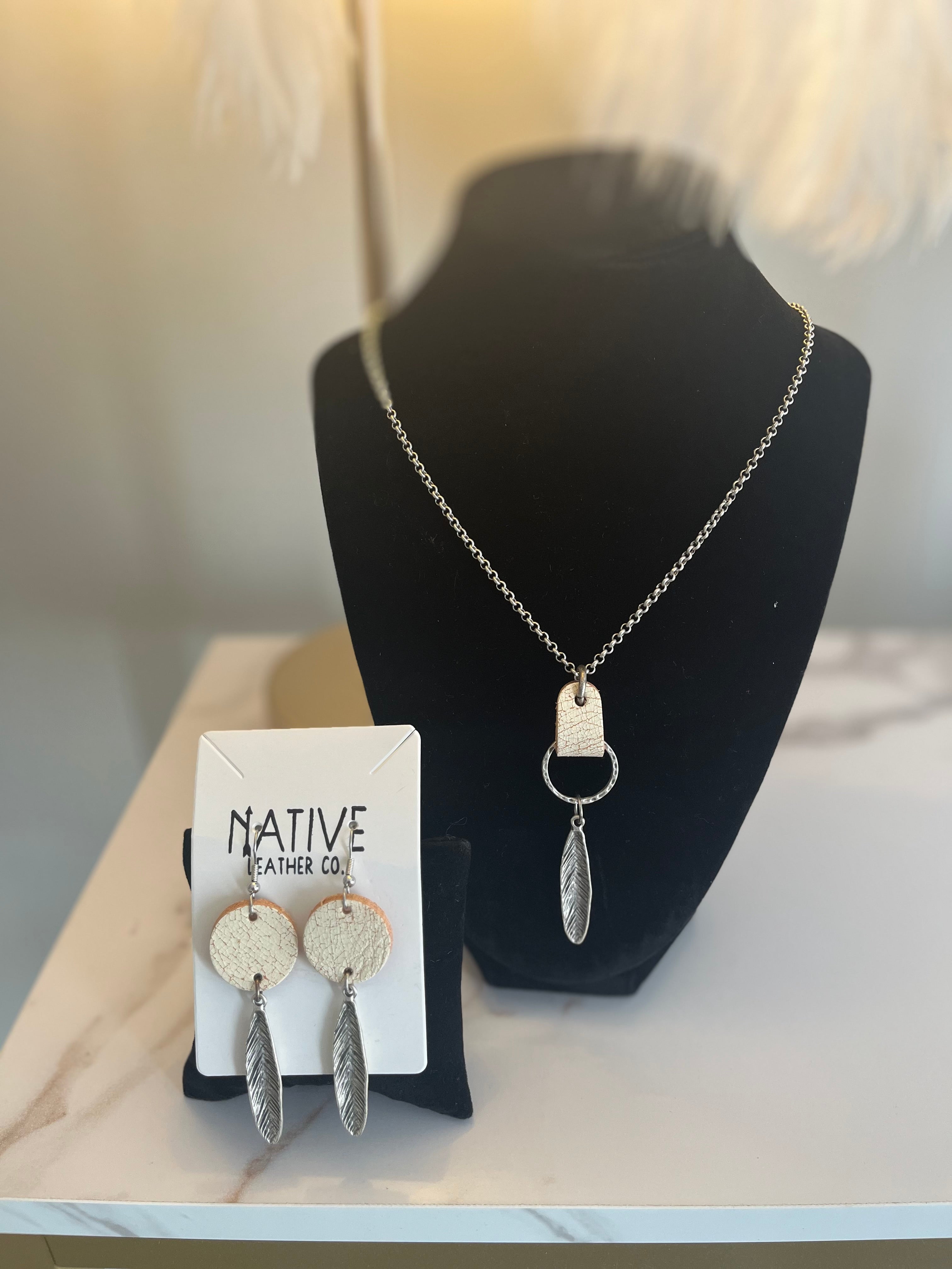 White Crackle Leather Earrings