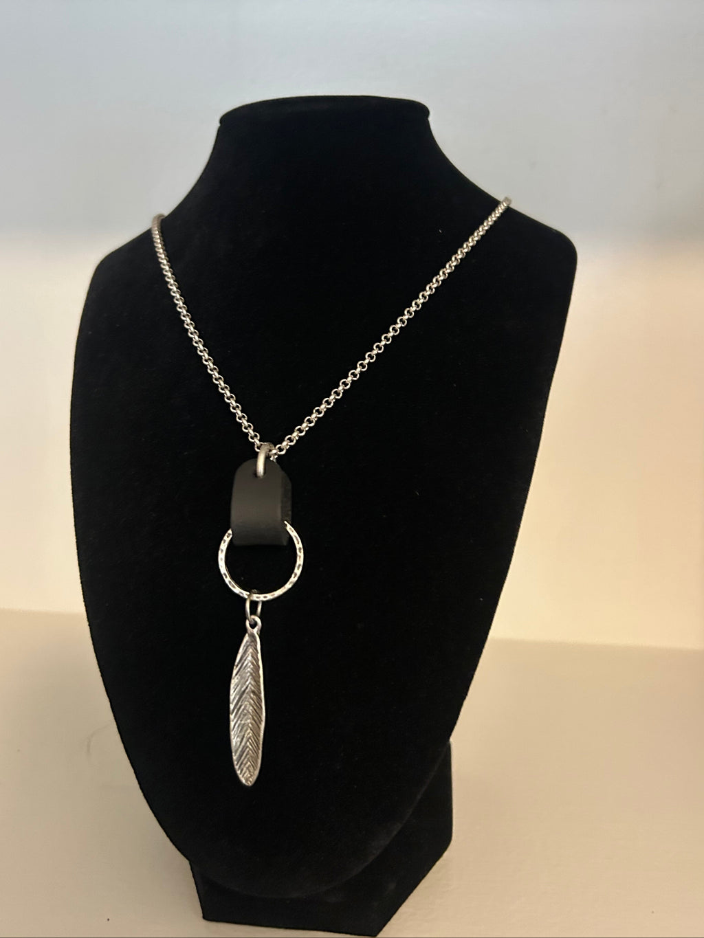 Black Leather Feather Necklace