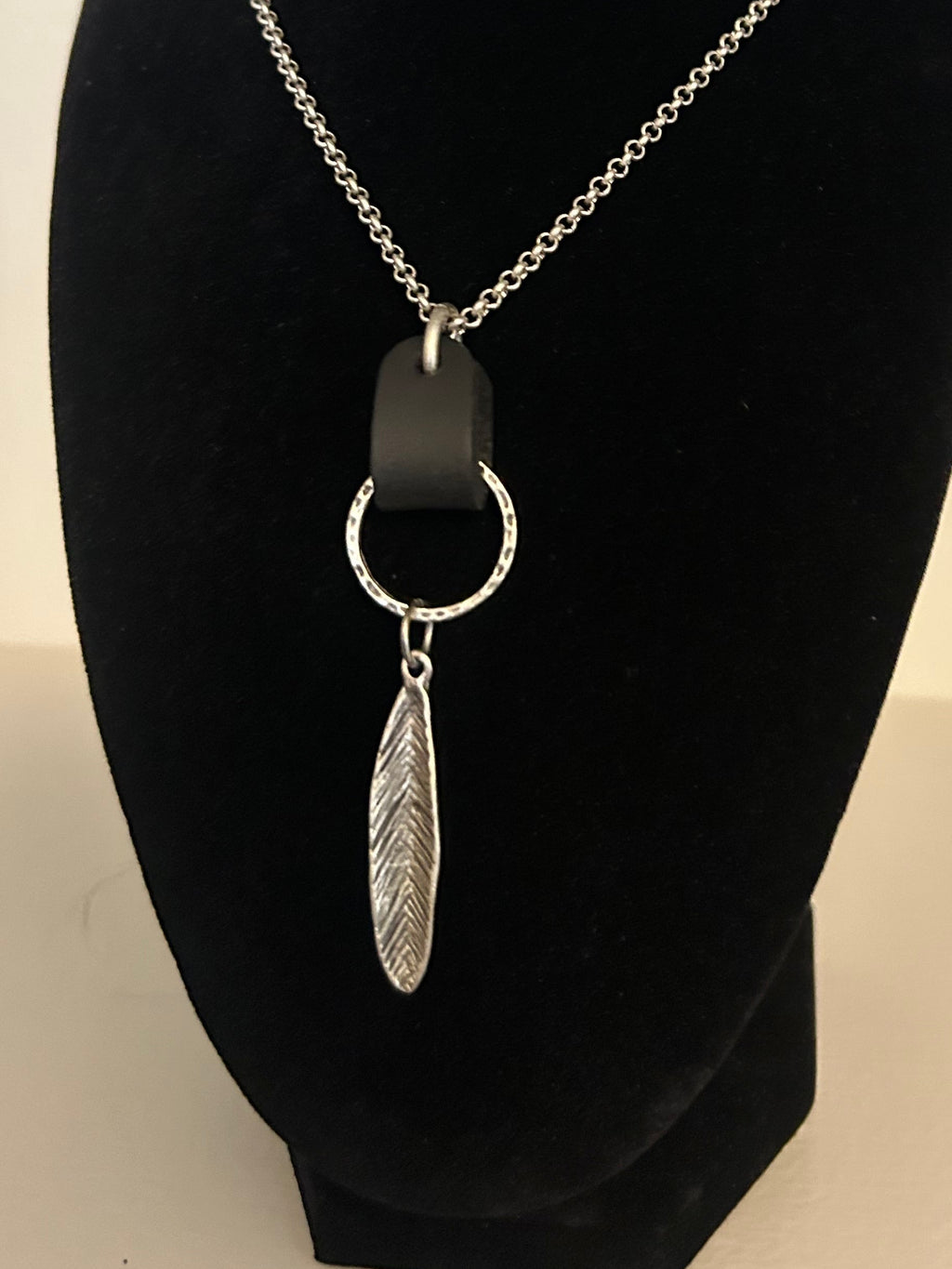 Black Leather Feather Necklace