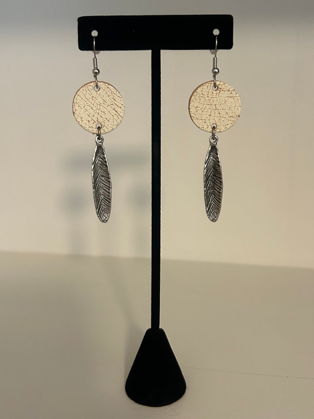 White Crackle Leather Earrings