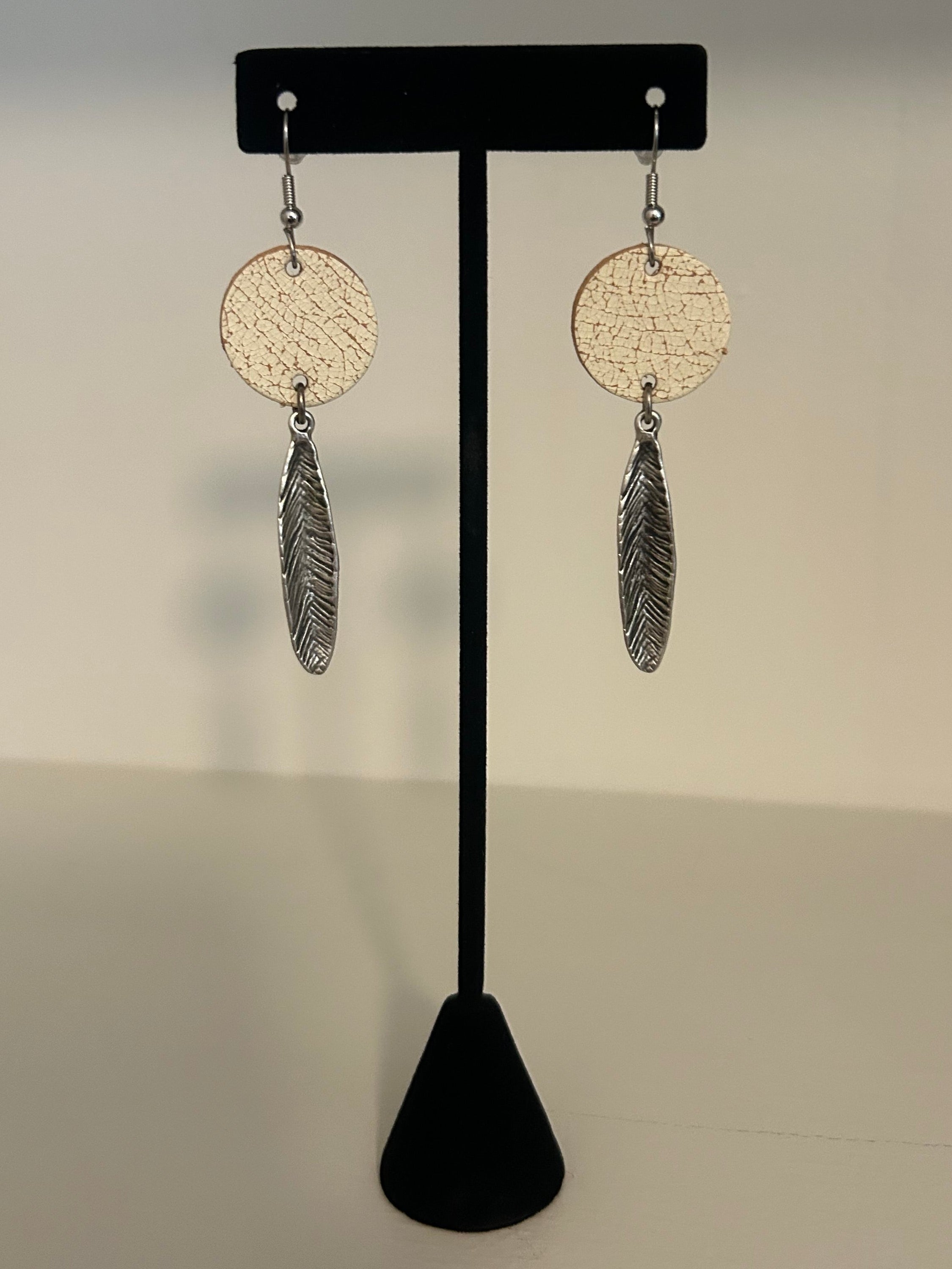 White Crackle Leather Earrings