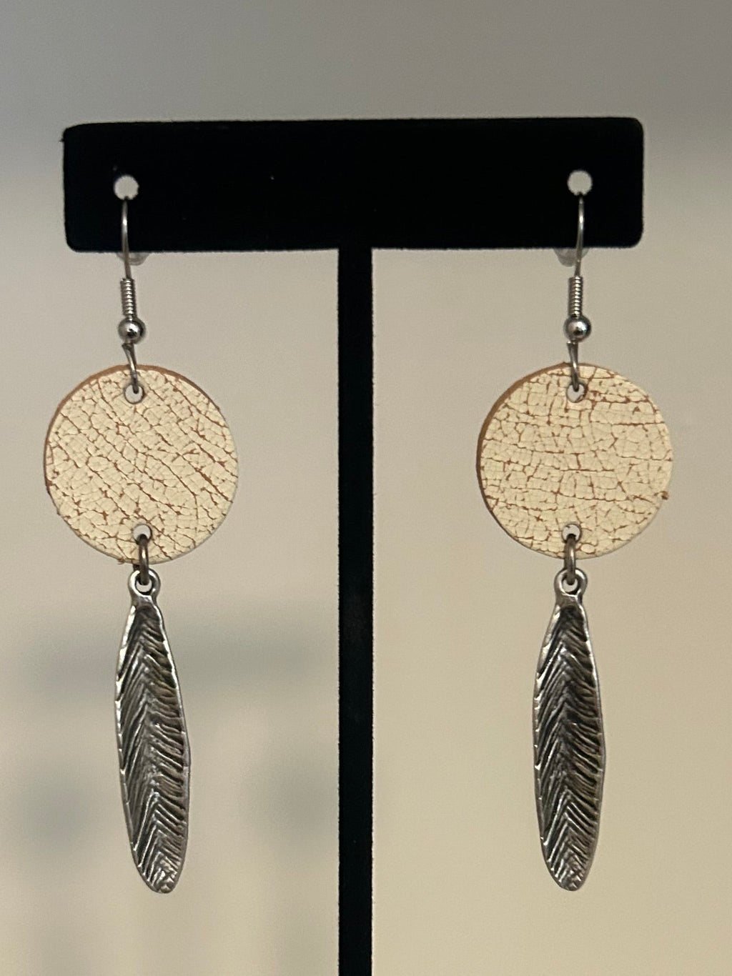White Crackle Leather Earrings